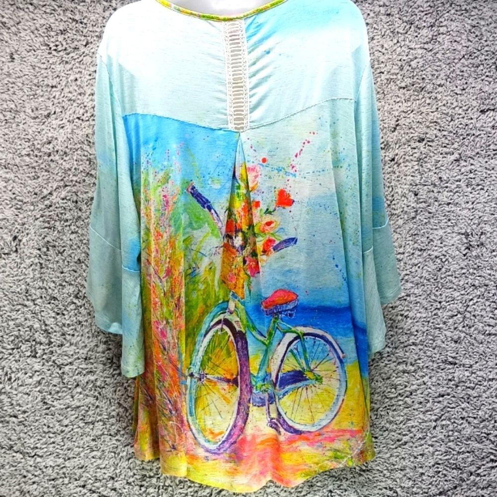 Leoma Lovegrove Wearable Art Tunic 3/4 Bell Sleeve Crochet Beach Theme Women XL. - Picture 4 of 9